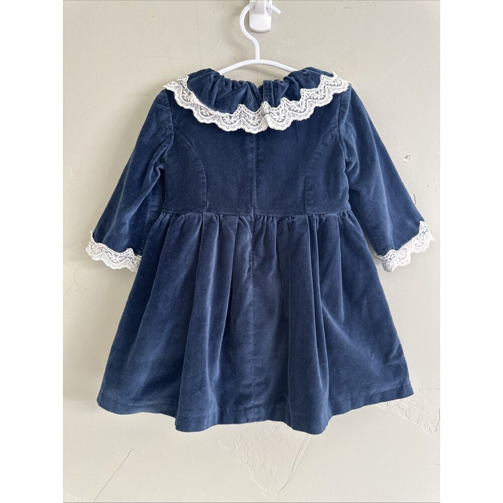 La Coqueta Size 2 Years 2T Baby Maranta Velvet Dress Blue - Picture 4 of 8
